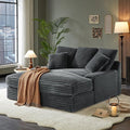 64 INCH Oversized Chaise Lounge Chair Indoor Cozy Cloud Sleeper Sofabed Extra Deep Seat Fluffy Corduroy Upholstered Loveseat Sofa Bed Daybed with 5 Throw Pillows and Solid Wood Frame for Living Room