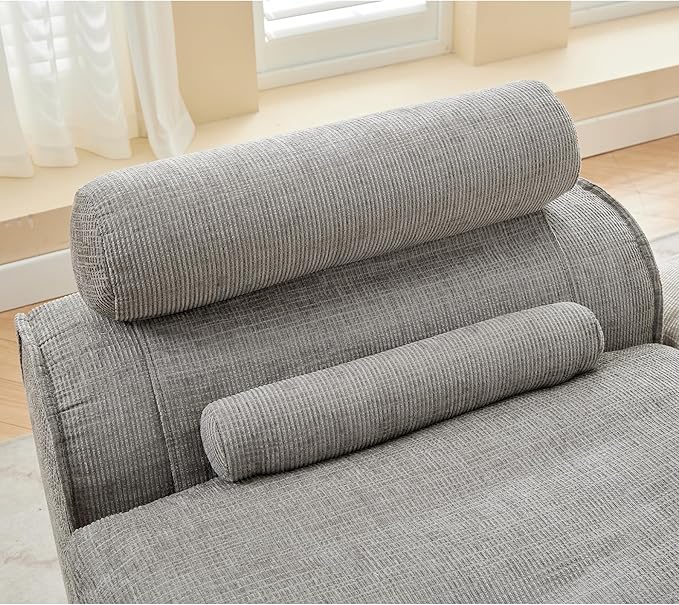 2 Seats Modular Sectional Couches with Neck Pillow &amp Backrest Chenille Armless Upholstered Loveseat Sofa Chair for Living Room Apartment At Will DIY (Light Grey)