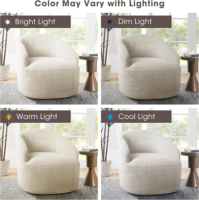 Ink+Ivy Bonn Swivel Accent Chair Cozy Plush Boucle Upholstered Barrel Chair for Living Room Modern Family Room Sofa Bedroom Lounge Furniture 30 W Cream