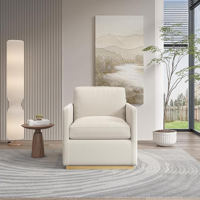 Swivel Barrel Chair Premium Comfy Round Accent Chair for Living Room Mid Century Modern Reading Chair for Adults Wingback Armchair for Small Spaces Bedroom Side Chairs for Home/Office/Ivory White