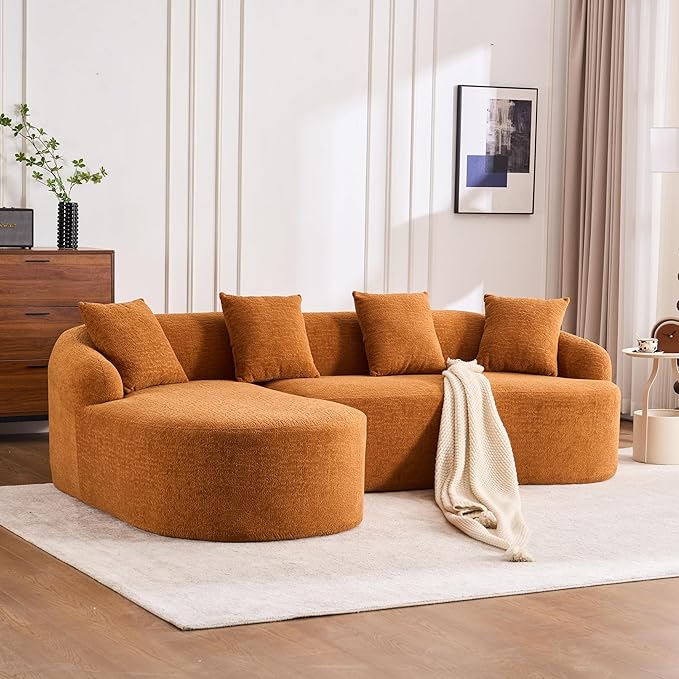 DEINPPA L Shape Modular Couch 3-Seater Chenille Comfy Couch with Throw Pillows Modern Cloud Sofa for Living Room Apartment-Orange