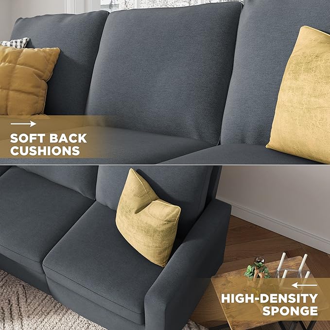 L Shaped CouchReversible Sofa with Linen FabricConvertible Sectional Sofa for Small Space Dark Grey