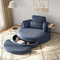 DEINPPA 51'' Accent Swivel Barrel Chair with Storage Ottoman Modern Oversized Round Leisure Sofa Chaise with Tray Pillows Corduroy Upholstered Lounge Chair for Bedroom Living Room Hotel Club Blue