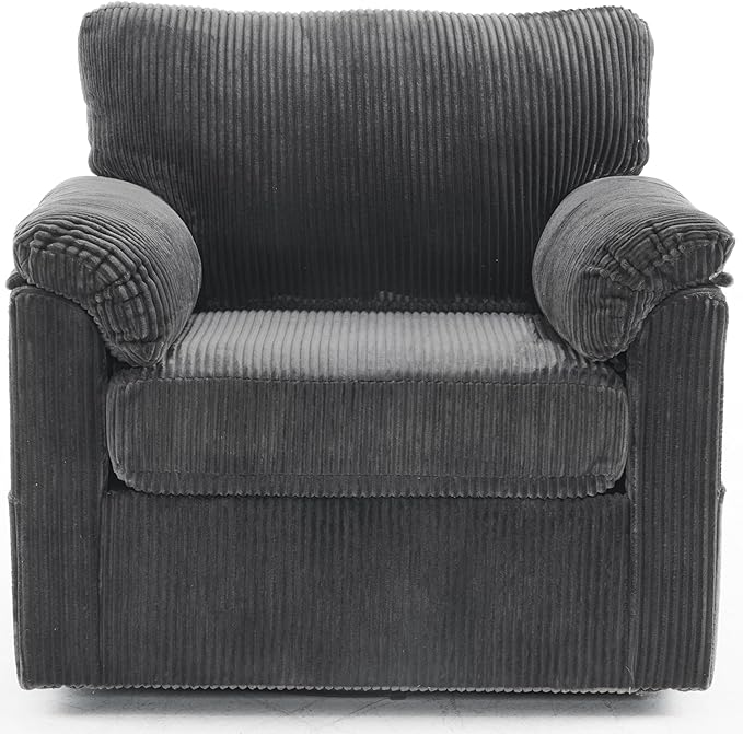 Oversized Swivel Chair 33 Corduroy Swivel Armchair Accent Chair for Living Room Mid Century Modern Comfy Thick Padded Arm Chairs Grey
