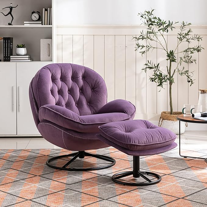 Accent Chair TV Chair Living Room Chair with Ottoman Purple LY757