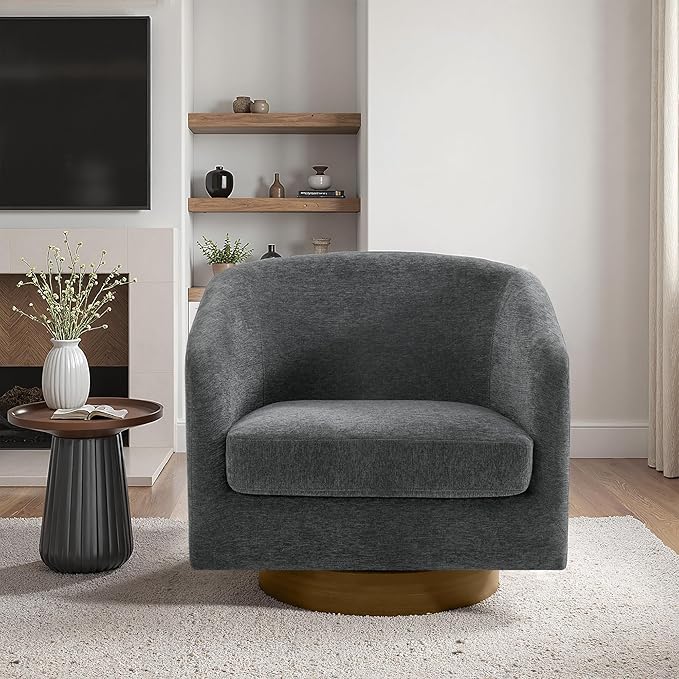 Swivel Accent Chair 31 W Chenille Fabric Swivel Barrel Chair for Living Room Modern Comfy Upholstered Round Armchair Single Sofa Chair for Bedroom Club-Gray