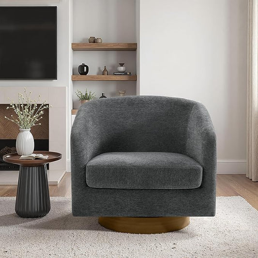 Swivel Accent Chair 31 W Chenille Fabric Swivel Barrel Chair for Living Room Modern Comfy Upholstered Round Armchair Single Sofa Chair for Bedroom Club-Gray