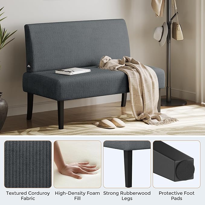 Yaheetech Small Comfy Sofa Mini Loveseat Couch 2-Seater Armless Sofa Chair Corduroy Fabric &amp Easy Assembly for Small Spaces Living RoomBedroomDormOffice Dark Grey