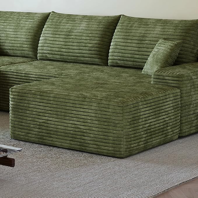 37.4 Inch Oversized Ottoman for Couch Corduroy Upholstered Footrest with Compressed Memory Foam Modular Sectional Cloud Pouf No Assembly Required DIY Combination Green