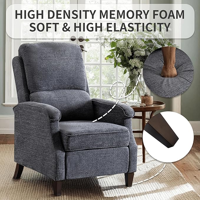 VKNOW Recliner Chair Fabric Recliner with Soft Armrest Home Theater Seating with Adjustable Push Back and Lumbar Support Single Sofa for Adults Lounge Chair for Living Room Bedroom（Dark Grey）