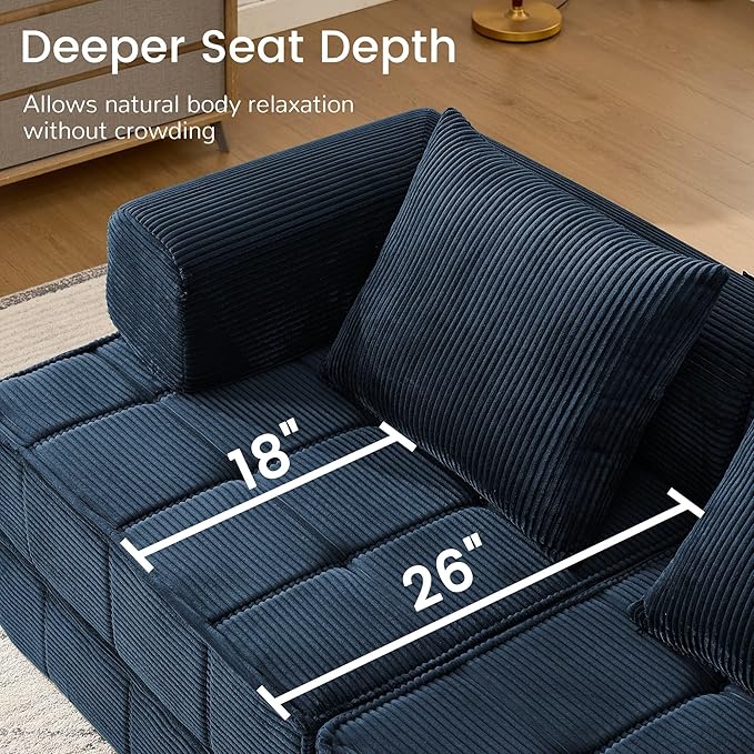6-in-1 Convertible Sleeper Sofa Bed Corduroy Folding Mattress Couch with Fixed-Shape Frame Modular Foldable Boneless Couch Loveseat Couches with 2 Pillows for Living Room Bedroom Orange