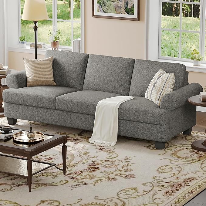91 Inch Lawson Sofa with Extra Deep Seats Oversize Mid-Century 3-Seat Sofa Couch for Living Room Apartment Lounge Light Gray