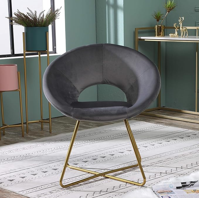 Roundhill Furniture Slatina Silky Velvet Upholstered Accent Chair with Gold Tone Finished Base Gray