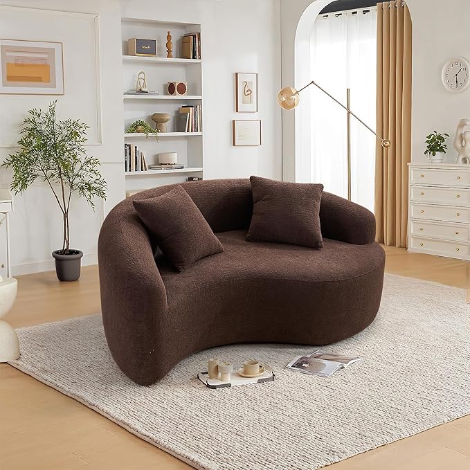 Modern Chenille S-Curved Modular Loveseat Sofa 66.9 Compression Sponge Boneless Couch No Assembly Required Cozy Upholstered Seating for Living Room Apartment Office or Meditation Space (Brown)