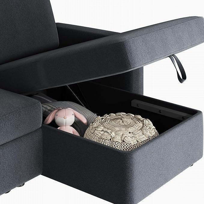 Yaheetech Sectional Sofa L-Shaped Sofa Couch Bed w/Chaise &amp USB Reversible Couch Sleeper w/Pull Out Bed &amp Storage Space Living Room Dark Gray