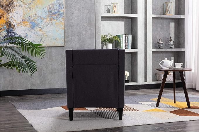 Accent Armchair Living Room Chair with Nailheads and Solid Wood Legs Charcoal Linen