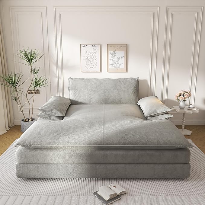 80 Oversized Double Chaise Lounge Chair Indoor Comfy Chenille 2 Seater Cloud Sofa Couch Modern Loveseat Sleeper Recliner with Wide Armrests for Living Room Bedroom Apartment Grey