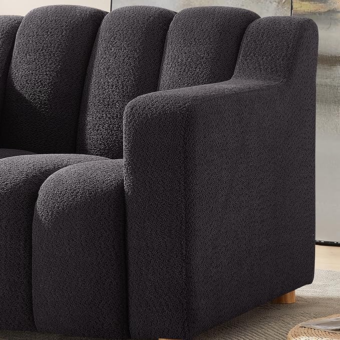 Modern Oversized Living Room Chairs 40 Wide Boucle Accent Chairs with Deep Seat and Wooden Legs Comfy Reading Arm Chair for Bedroom Apartment Dark Grey