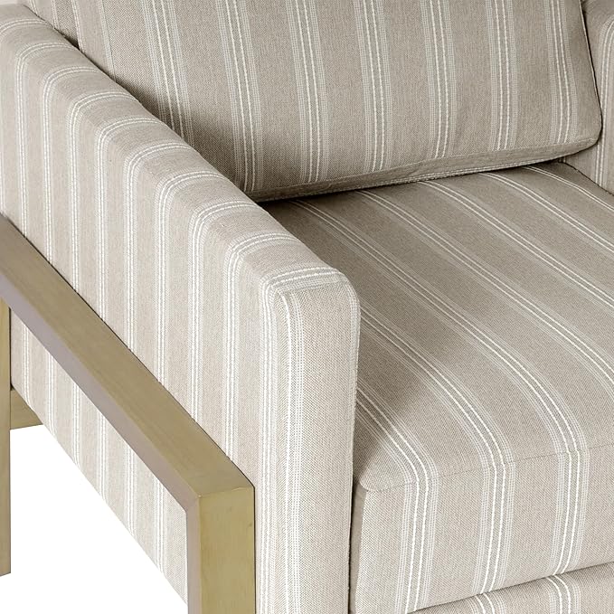 HomePop Exposed Wood Frame Accent Chair | Homepop Home Decor | Accent Chairs for Living Room &amp Bedroom - Tan Stripe
