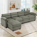 115” Modular Sectional L Shaped Sofa with Movable Ottoman Corduroy 5-Seater Couches with Thick Cushion for Living Room Green
