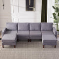 Tbfit Sectional Couch Corduroy L Shaped Sofa with Convertible Chaise &amp Ottoman Sofa Couch Solid Wood Legs for Living Room 6 Seat Grey