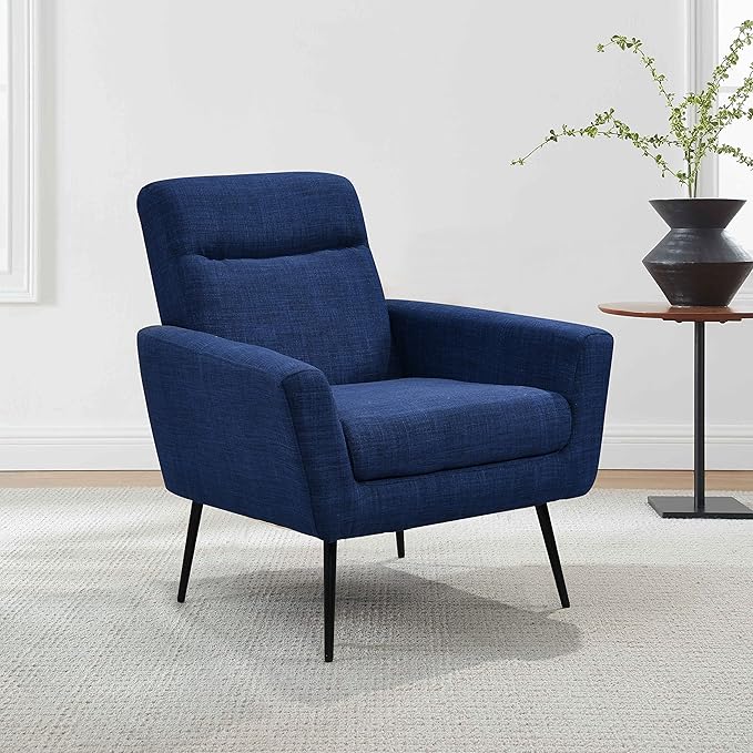 Mid Century Modern Upholstered Fabric Accent Chair Living Room Bedroom Leisure Single Sofa Chairwith Metal Legs TV armrest seat Suitable for Small Space Home Office Coffee ChairDark Blue