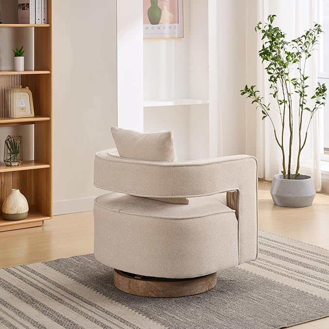 29.1 W Swivel Accent Chair with Open Back Modern Comfy Sofa Chair with Rubberwood Base 360 Degree Comfy Lounge Reading Armchair for Living Room Bedroom Nursery Office or Club (Beige)