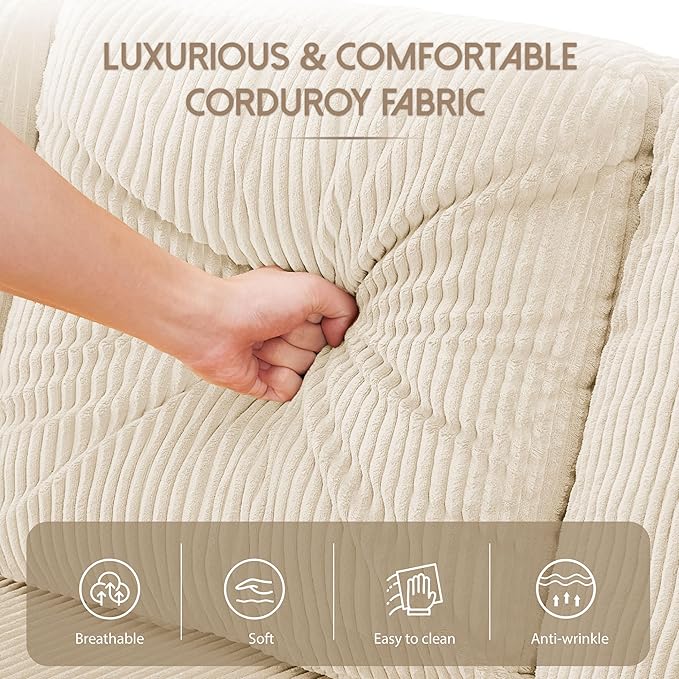 Sectional Sofa for Living Room 71 Corduroy Fabric Modern 3 Seater Sofa with Seats Storage &amp Side Pockets Upholstered W/Deep Seat Couch for Small Space Bedroom Apartment Beige