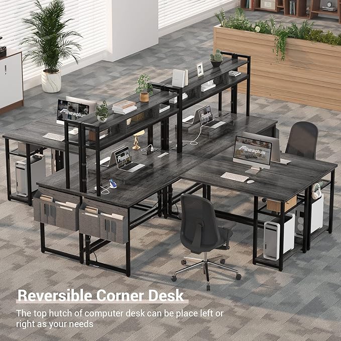 Aheaplus L Shaped Gaming Desk 59 Reversible Gaming Desk with Power Outlet &amp Led Lights L Shaped Computer Desk with Storage Shelves &amp Monitor Stand Home Office Desk L Shaped Corner Desk Bl