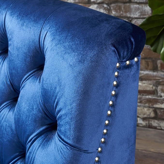 Christopher Knight Home Jaclyn Velvet Tufted Club Chair Navy Blue / Natural