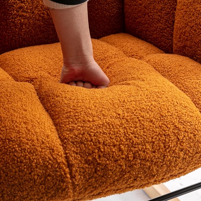 Setawix Teddy Fabric Rocking Accent ChairMid Century Modern Rocking Glider ArmchairLeisure Tufted Rocker Arm Chair for NurseryBedroomLiving Room (Teddy Caramel 27.6)