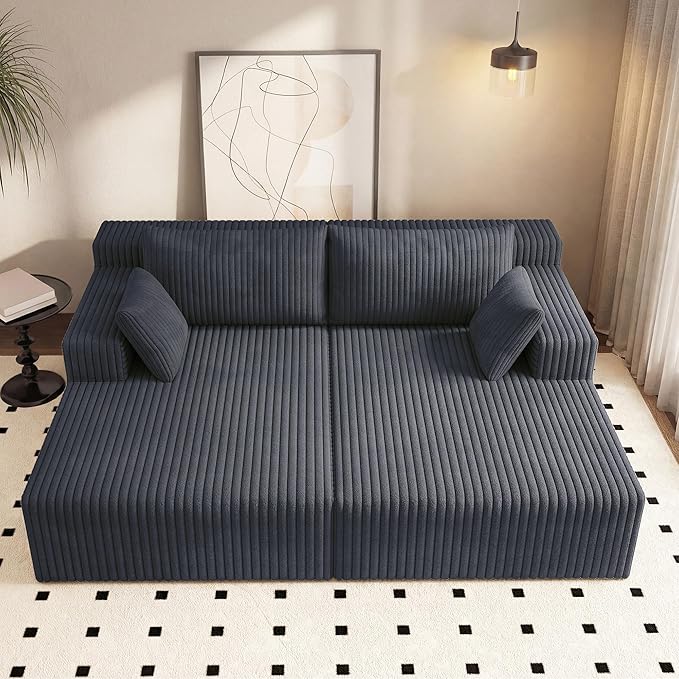 71'' Oversized Double Chaise Lounges Indoor Cloud Upholstered Boneless Couch Bed Deep Seat No Assembly Required Modern Corduroy Sleeper Loveseat Chair for Living Room Bedroom Reading (Dark Grey) |