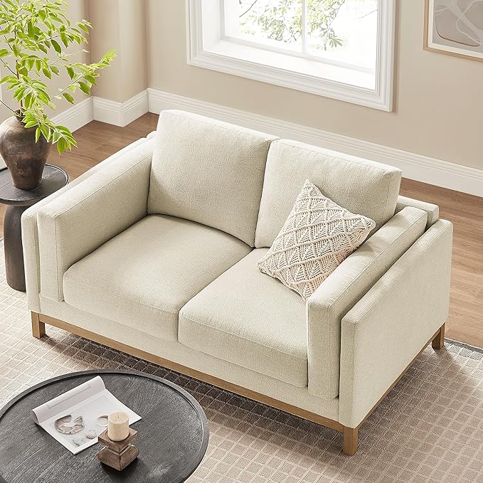 Modway Roscoe 63 Inch Fabric Loveseat in Ivory - Comfortable Upholstered 2 Seater Couch for Living Room Apartment or Office Seating