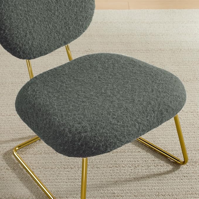 Zouron Fabric Slipper Chair Upholstered Living Room Chair with Gold Frame Armless Single Sofa Chair for Bedroom Study Black Grey