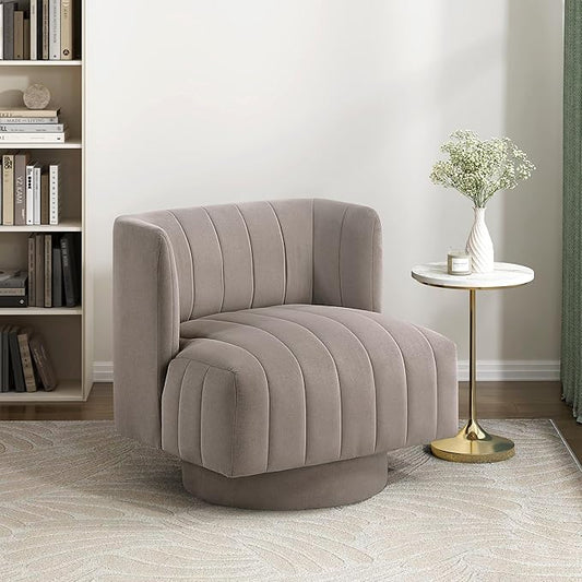 Modern Swivel Chair: Luxury Textured Fabric Contemporary Barrel Back Design for Living Room (Taupe)