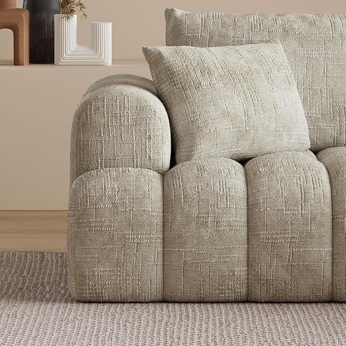 108 Cloud Sectional Couches for Living Room Boneless L-Shaped Sofa with Pillow 3 Seater Modular Sectional Sofa (Khaki)