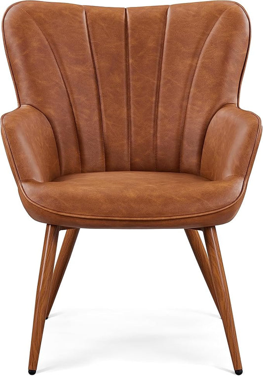 Topeakmart Faux Leather Accent Chair Modern Armchair with Sturdy Metal Legs for Living Room Bedroom Brown
