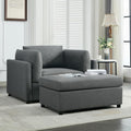 Modern Chenille Oversized Armchair with Ottoman 50.4 Wide Accent Chair Luxurious Linen Fabric Single Sofa Chair with Pillows and Wide Armrests Living Room Apartment Offices (Dark Grey-50.4'')