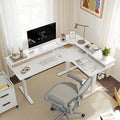 FEZIBO 63 Triple Motor L Shaped Standing Desk with 3 Drawers 330LBS Electric Standing Gaming Office Desk L Shape Pure White