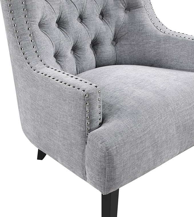 Lexicon Accent Chair Reading Chair Comfy Chair for Bedroom Upholstered Armchair with Solid Wood Frame Tufted Cushion Nail Head Trim Single Sofa Chair for Living Room Office Grey Chenille