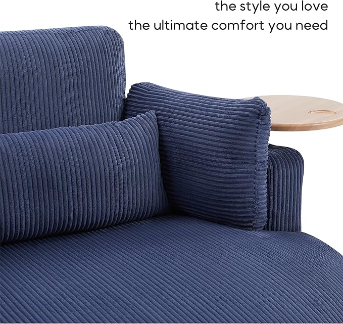 Oversized 360° Swivel Barrel Chair with Storage Ottoman &amp Rotatable Tray Table Modern Elegant 51’’ Corduroy Accent Chair with Cresent-Shaped Ottoman Extra Wide &amp Deep Seat Ocean Blue