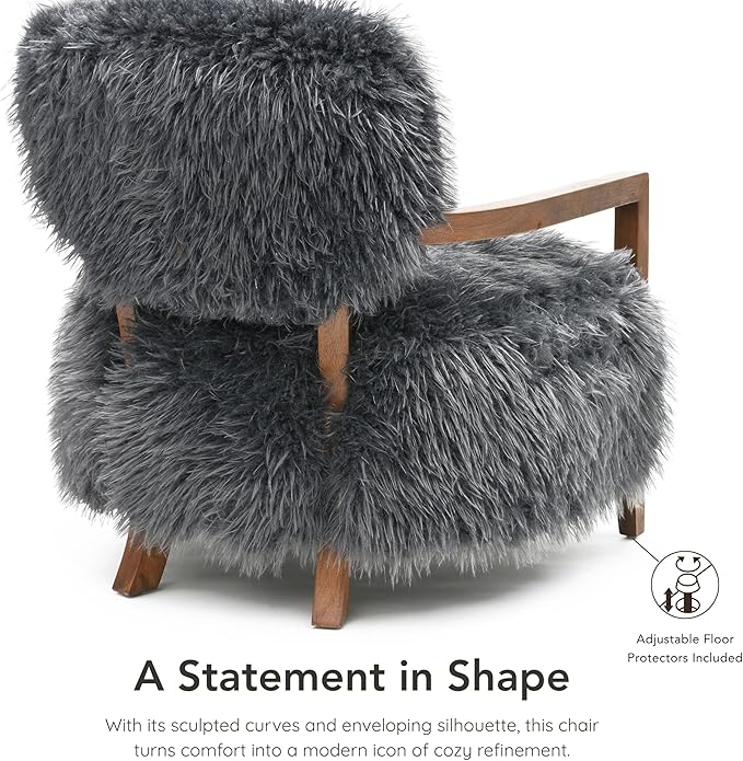 Furniture of America Ramos Modern Accent Chair with Ultra Soft Faux Fur Long-Haired Accent Sofa Tight Seat and Back Single Couch Fluffy Living Room Seating No Assembly Needed Charcoal Gray