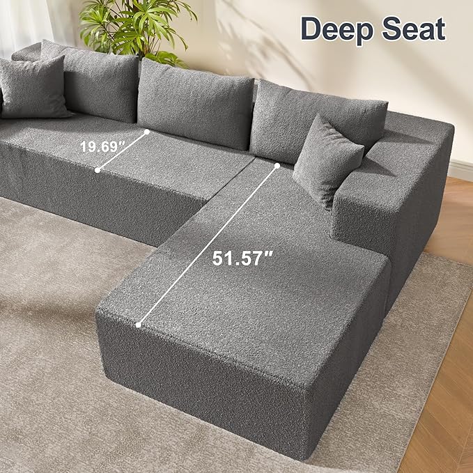 104 Sectional Couches for Living Room Modular Sectional Sofa with Deep Seat Cloud Couch for Living Room Bedroom L-Shape Couch with Chaise No Assembly Required (Plush Right)