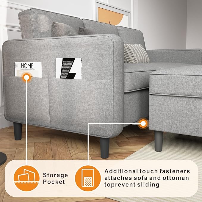 78 Sectional Sofa Couches for Living Room Convertible L Shaped Couch with Storage Ottoman Deep Seat Pet-Friendly Linen Fabric Sofa Set for Small Space Apartment Dorm