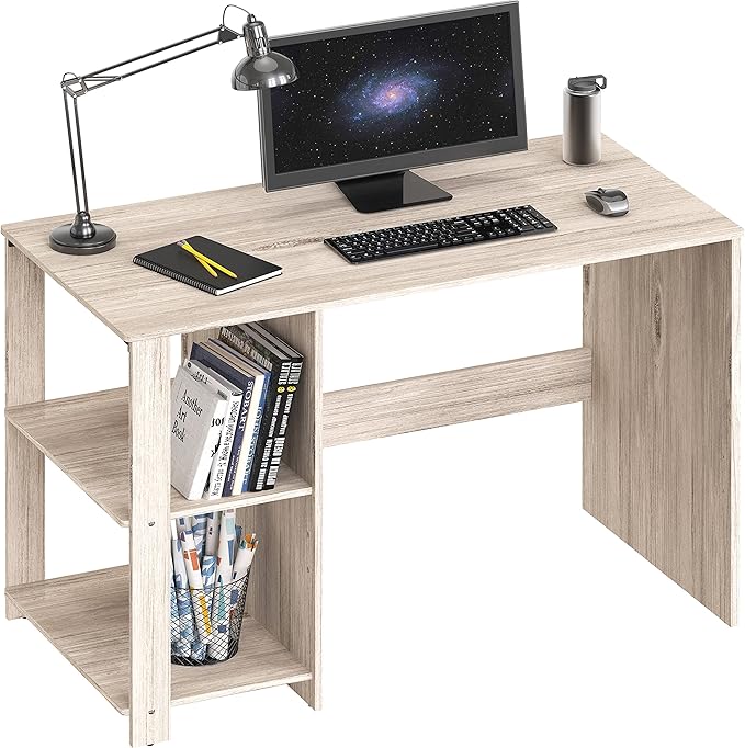 SHW 38-Inch Home Office Computer Desk with Shelves Maple