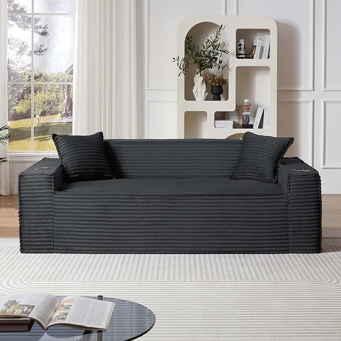 78'' Chenille Modular Loveseat White Boneless Loveseat with 2 Pillows Cloud Couch Love Seats for 2-Seater Upholstered Sectional Sofa for Living Room No Assembly Freely Combinable (80'' Gray)