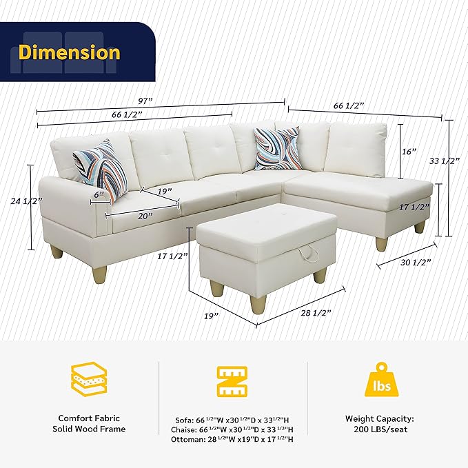 Bendigo Right Facing Sectional Sofa with Ottoman