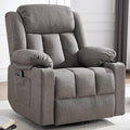 Rocker Swivel Recliner Chair for Adults Overstuffed Large Manual Recliner Glider with Massage and Heat Comfy Soft Fabric Living Room Reclining Sofa Chair (Smoked Gray)