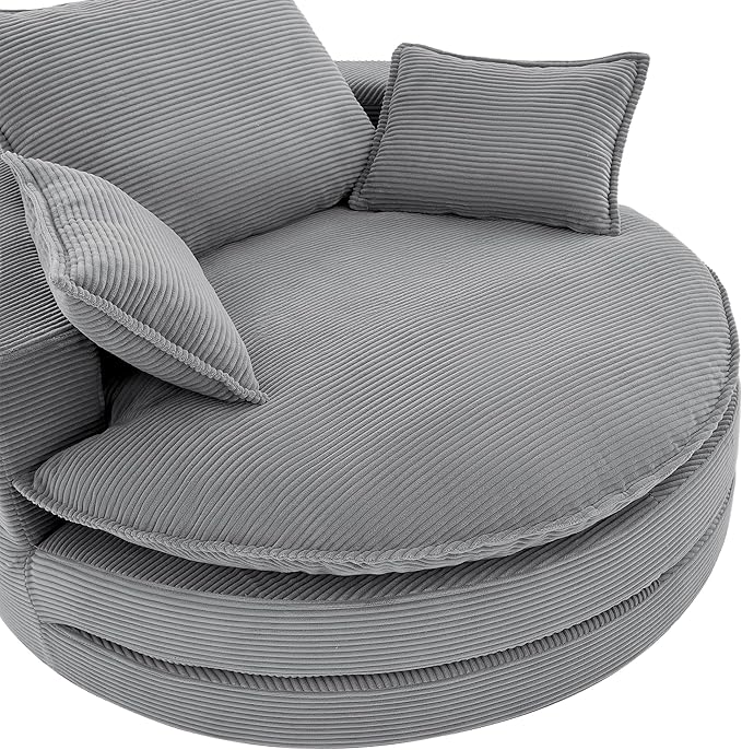 360° Swivel Sofa Chair with Dual-Layer Cushion Design 57.5 Swivel Round Accent Barrel Chair with 3 Removable Pillows for Living Room Office and Hotel (Gray//261)