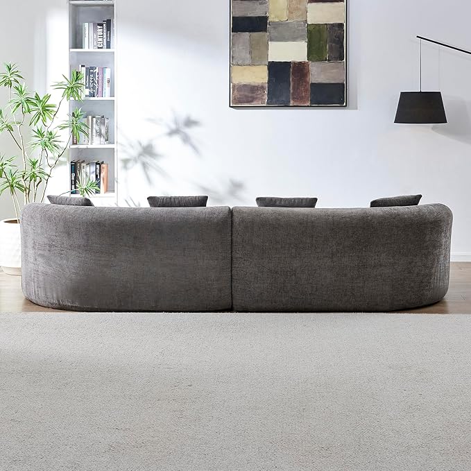 KEIKI 111 Oversized Curved Chenille Sofa Couch Modern High-Density Foam Cloud Sectional No Assembly Boneless Design with Soft Pillow Back Perfect for Open Living &amp Entertaining Guests